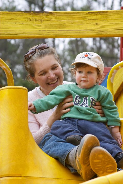 J.D. and mom going down the "big" slide